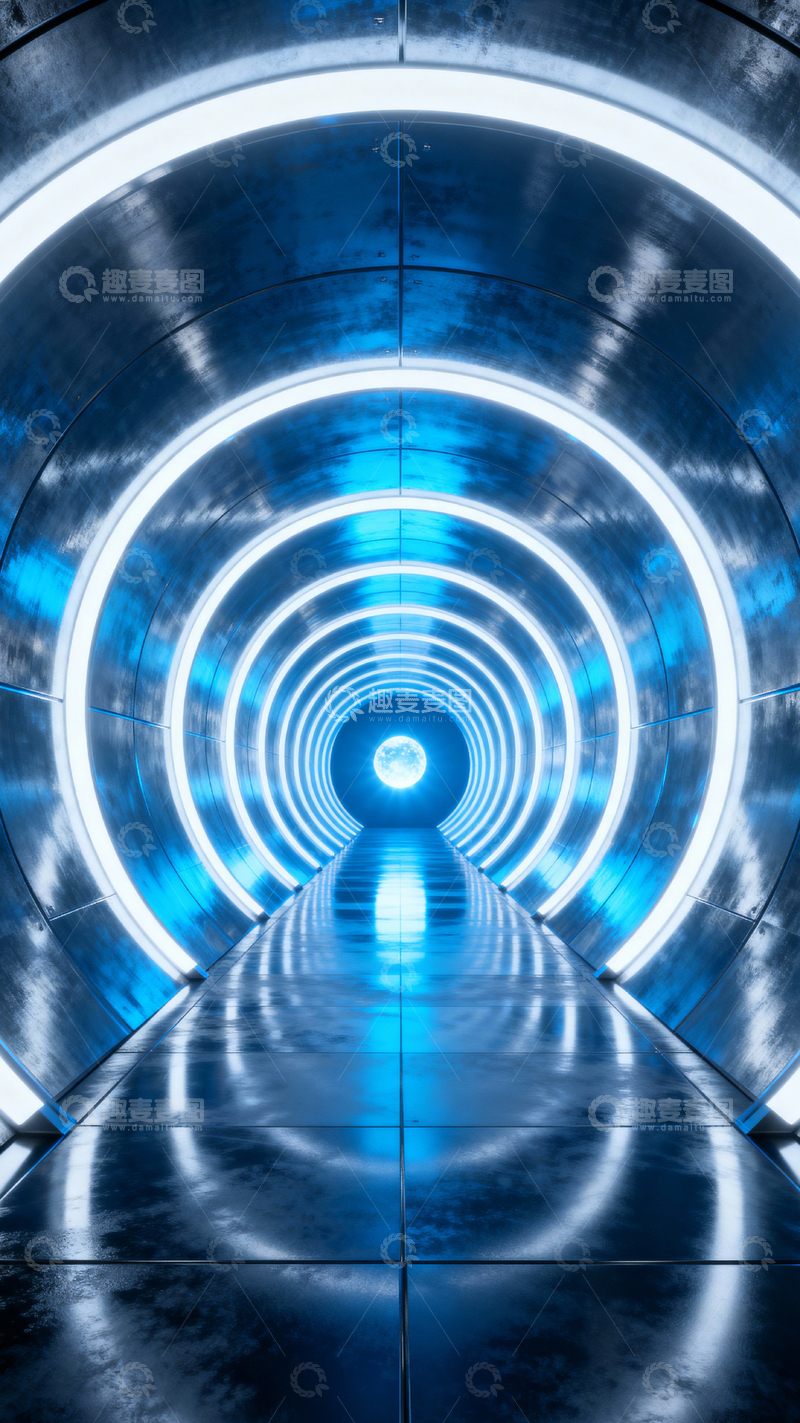 高清大图下载【趣麦麦图】科技风隧道背景_竖屏018