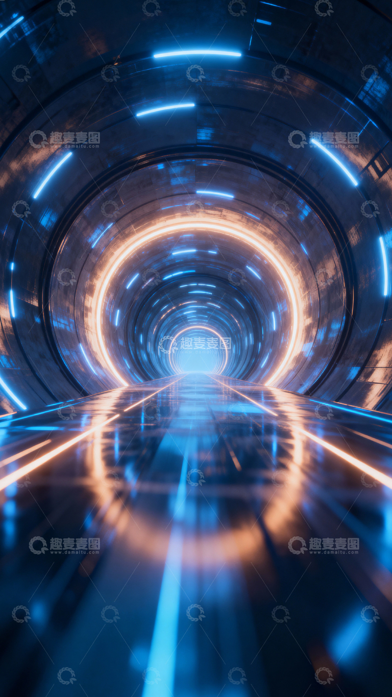 高清大图下载【趣麦麦图】科技风隧道背景_竖屏007