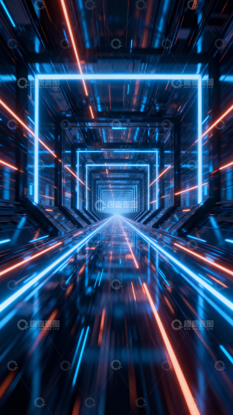 高清大图下载【趣麦麦图】科技风隧道背景_竖屏004