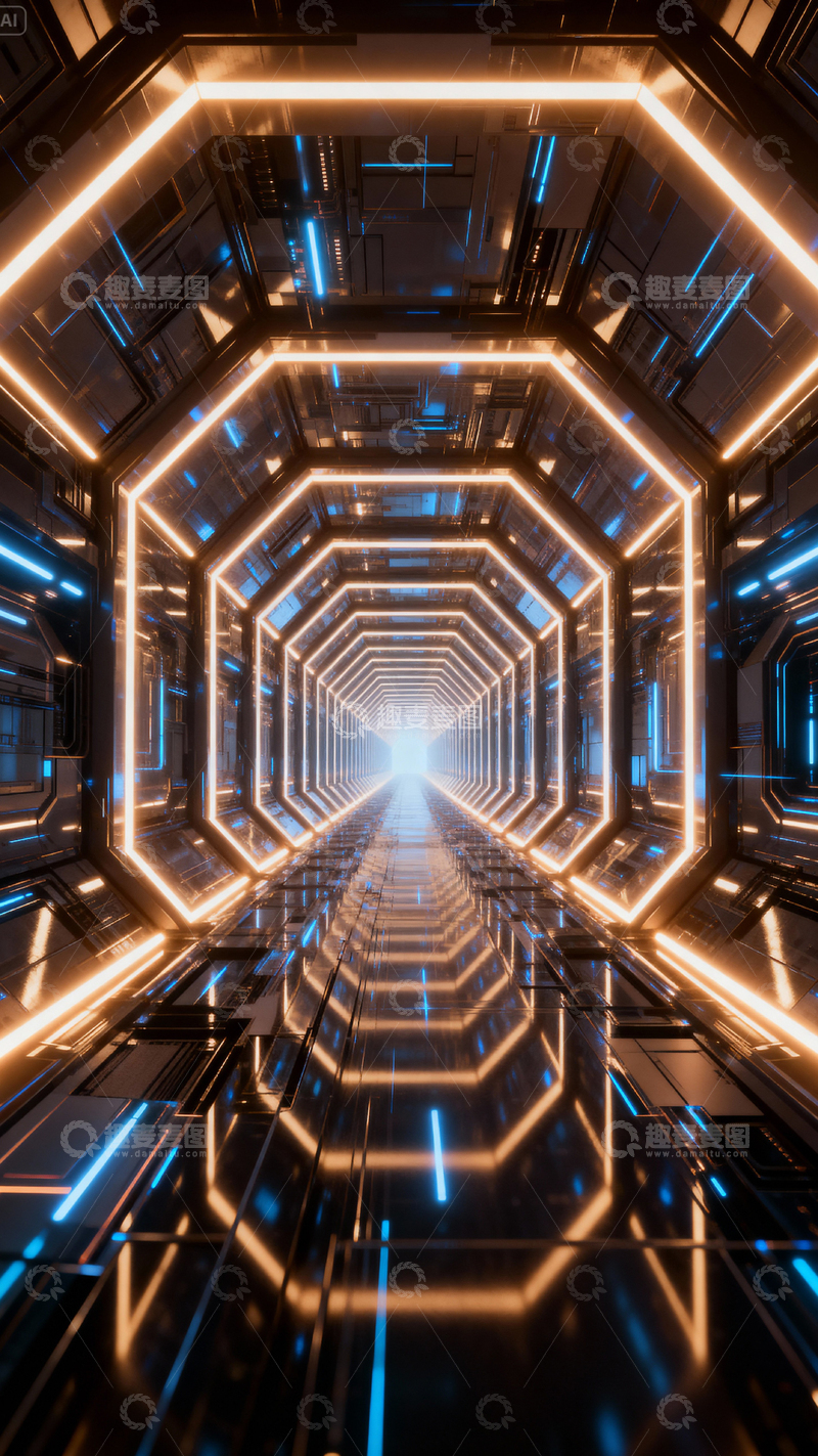 高清大图下载【趣麦麦图】科技风隧道背景_竖屏025