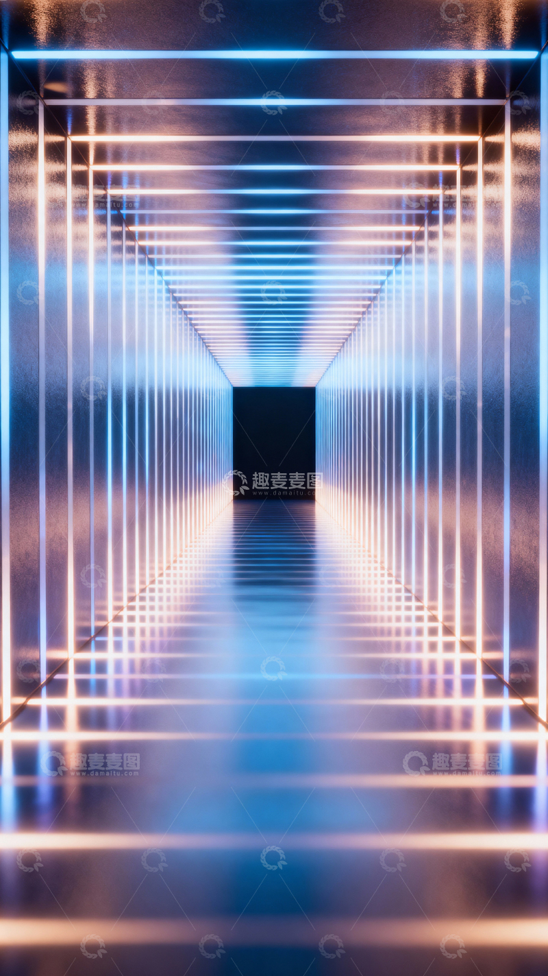 高清大图下载【趣麦麦图】科技风隧道背景_竖屏022