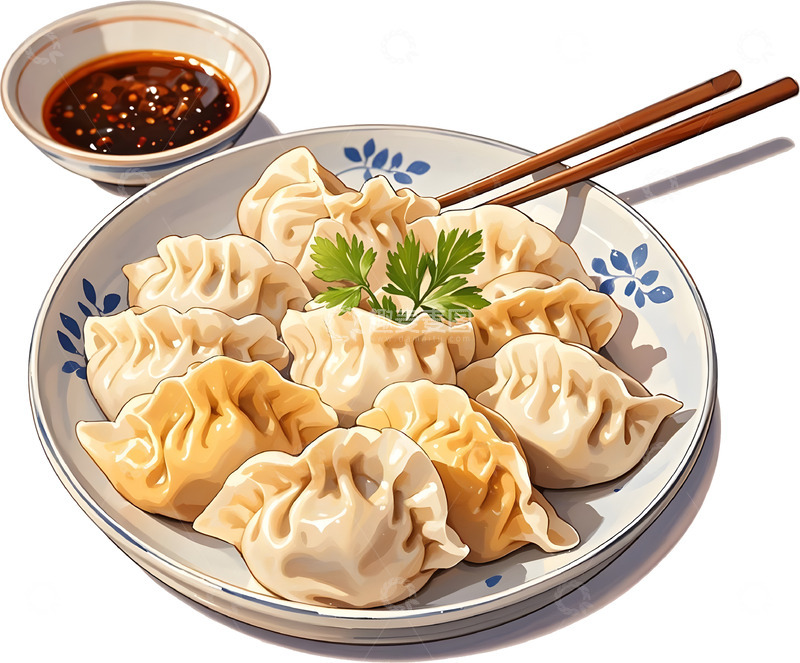 高清大图下载【趣麦麦图】美食插画饺子装盘