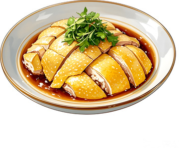 精致白切鸡美食插画