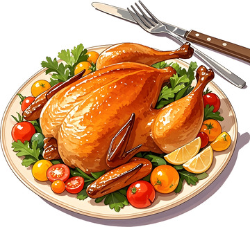 美食插画烤鸡大餐