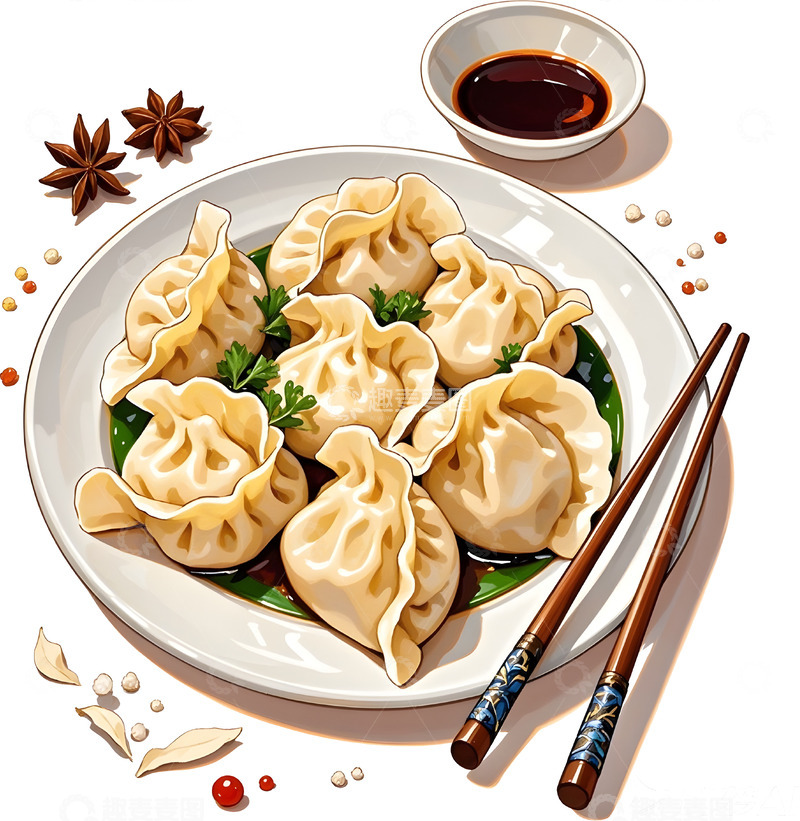 高清大图下载【趣麦麦图】美食风格饺子插画
