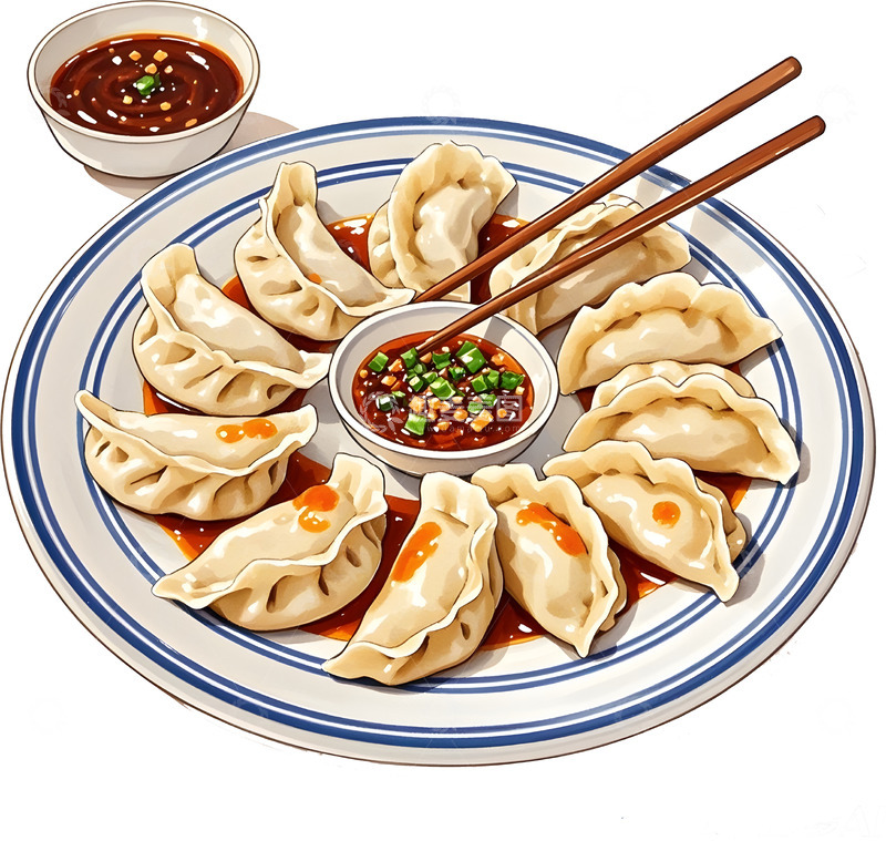 高清大图下载【趣麦麦图】美食风格饺子插画设计素材