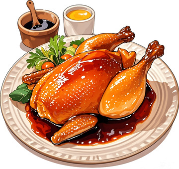 美食插画烤鸡料理