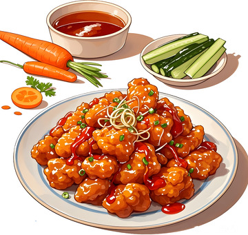 美食插画炸鸡块配酱料