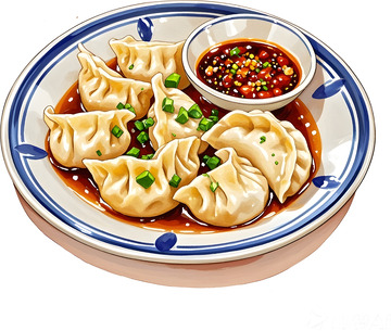 卡通风格饺子美食插画