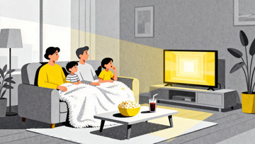 家庭影院温馨插画