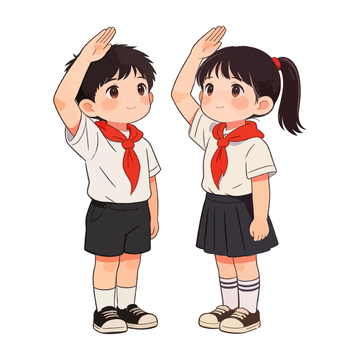 卡通学生敬礼插画素材