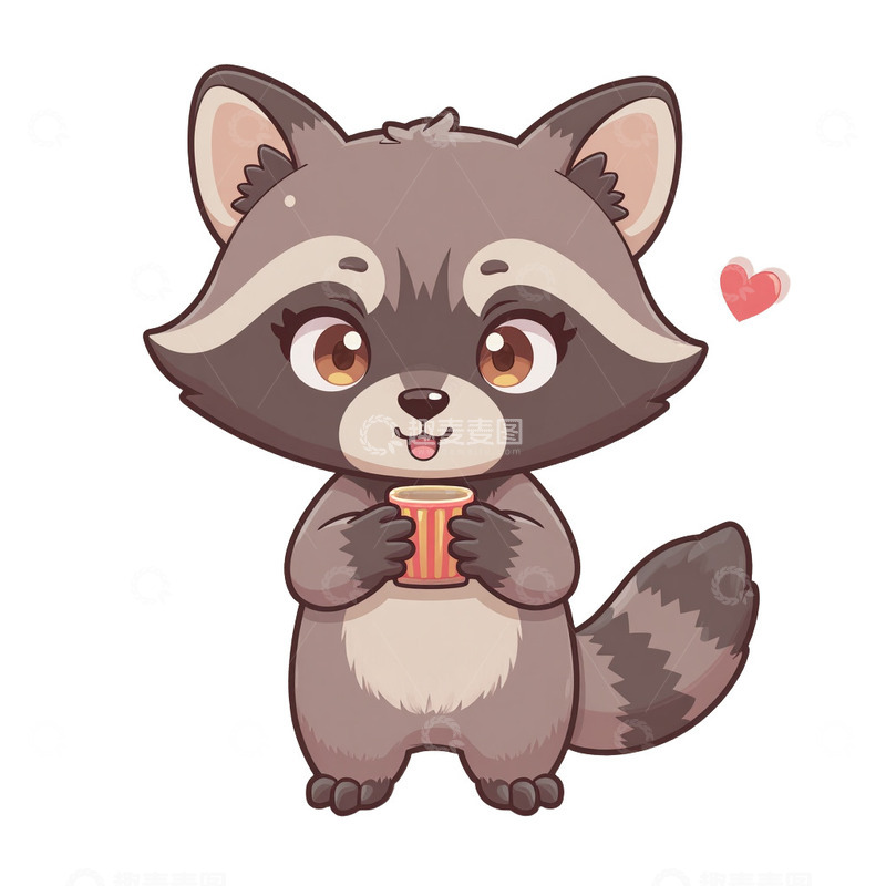 高清大图下载【趣麦麦图】卡通浣熊奶茶杯萌图设计素材
