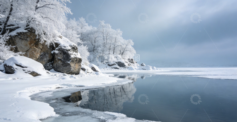 高清大图下载【趣麦麦图】冰雪覆盖湖畔风光摄影
