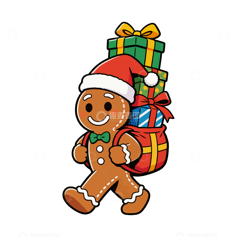 源文件下载【趣麦麦图】卡通姜饼人圣诞礼物插画