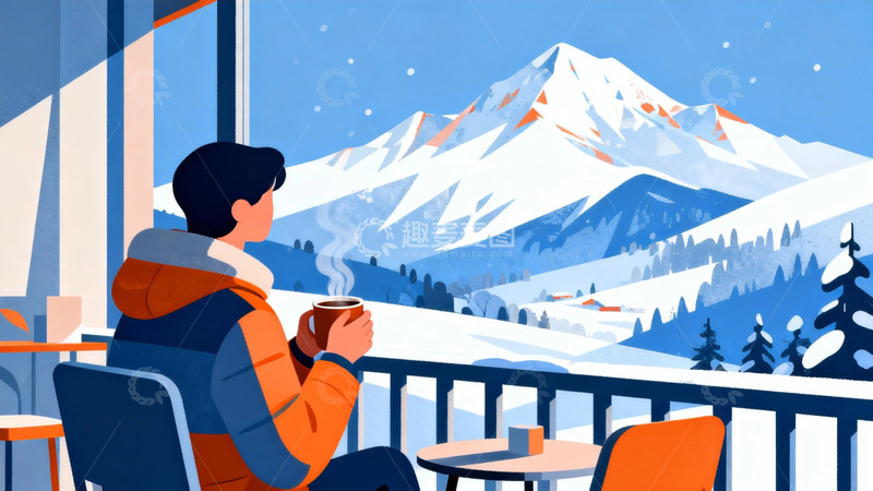 高清大图下载【趣麦麦图】冬日雪景观景插画
