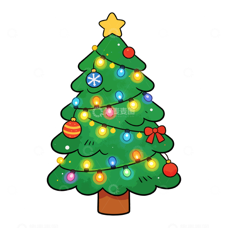 源文件下载【趣麦麦图】卡通圣诞树节日装饰插画