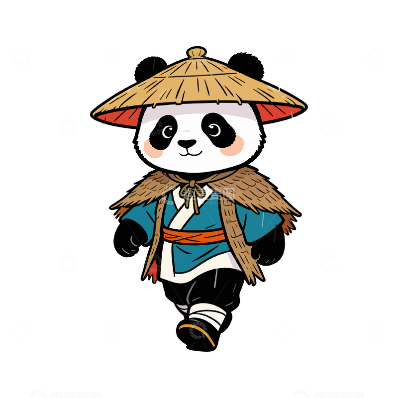 源文件下载【趣麦麦图】卡通熊猫农民服饰插画