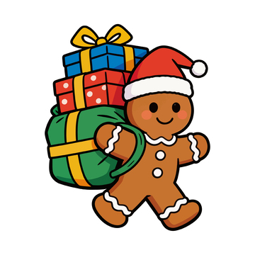 卡通风姜饼人送礼矢量素材