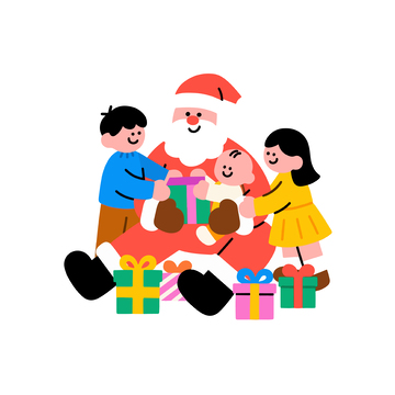 卡通圣诞节送礼场景矢量插画