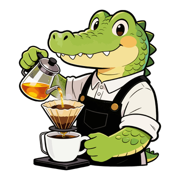 卡通鳄鱼咖啡师制作插画
