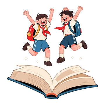卡通儿童书本跳跃插画