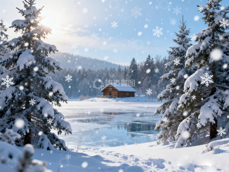 高清大图下载【趣麦麦图】冬日雪景木屋风光