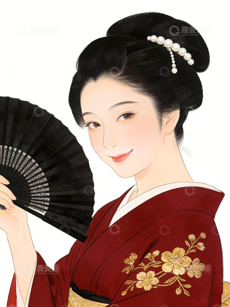 高清大图下载【趣麦麦图】拿扇子的日本女人