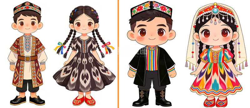 高清大图下载【趣麦麦图】新疆维吾尔族人卡通