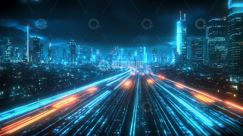 高清大图下载【趣麦麦图】未来城市夜景科技光轨