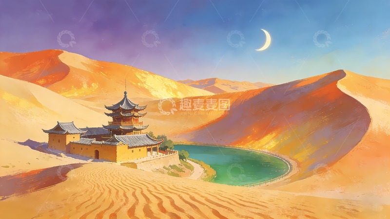 高清大图下载【趣麦麦图】沙漠绿洲月牙泉