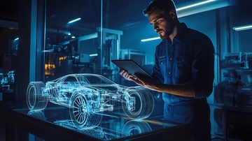 科技风汽车设计工程师操作平板电脑