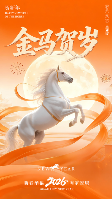 3D新年快乐马年海报