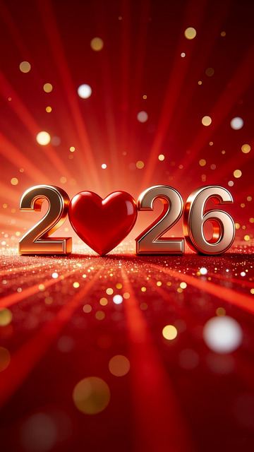 红色爱心2026新年喜庆图片