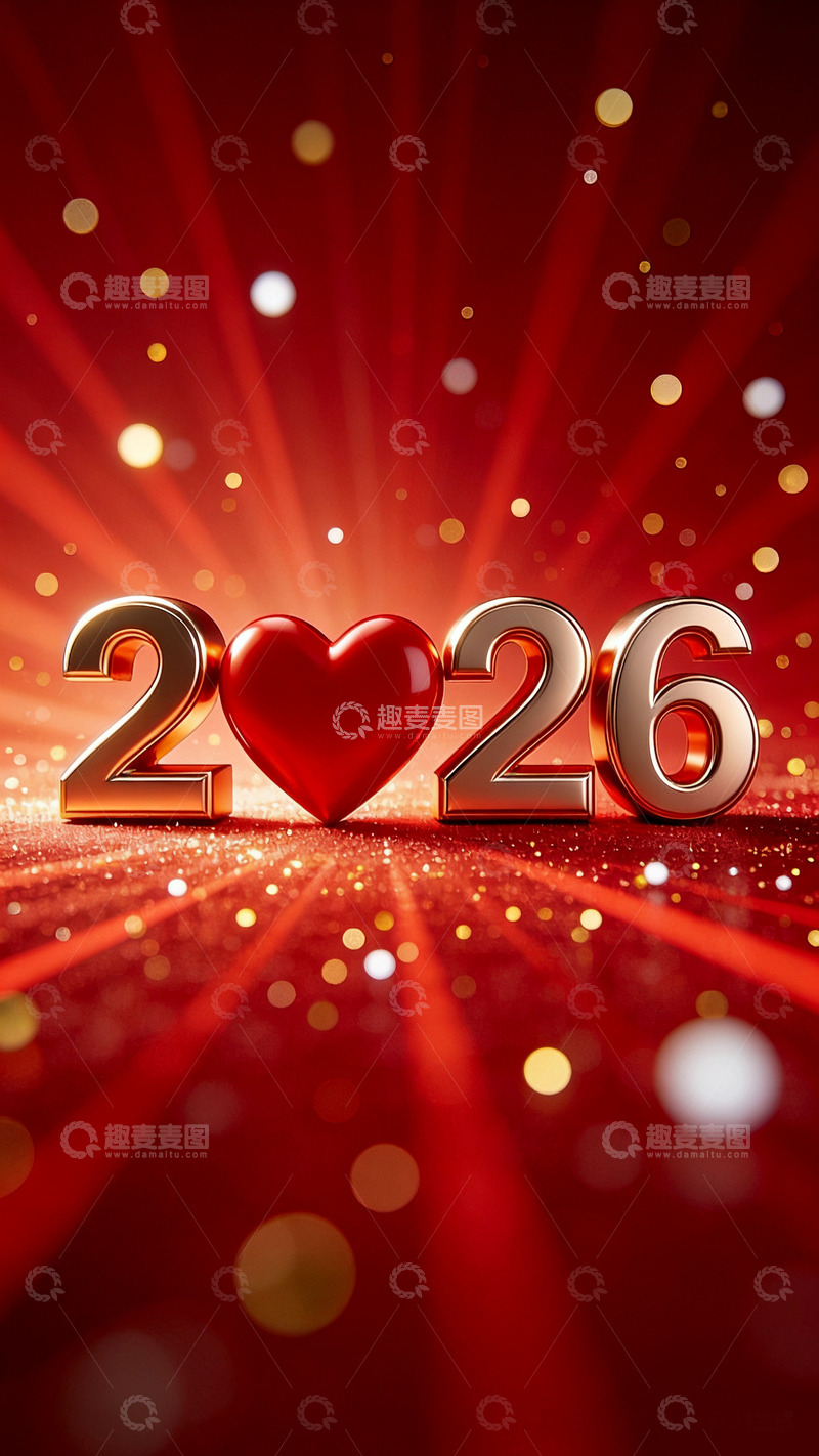 高清大图下载【趣麦麦图】红色爱心2026新年喜庆图片
