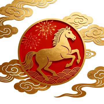 金色骏马祥云图案