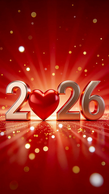 红心闪耀新年祝福设计图