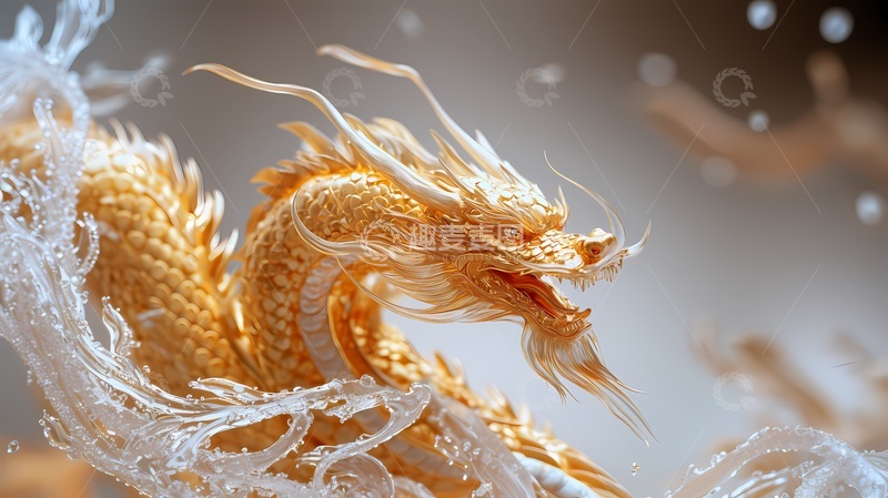 高清大图下载【趣麦麦图】金色巨龙虚拟图像