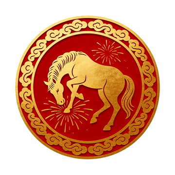 金色马图案装饰徽章