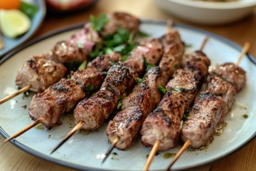 一盘美味的烤羊肉串