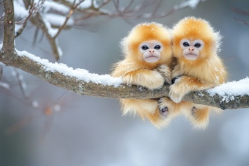 冬季依偎在一起的金丝猴