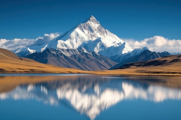 远山雪山湖泊倒影