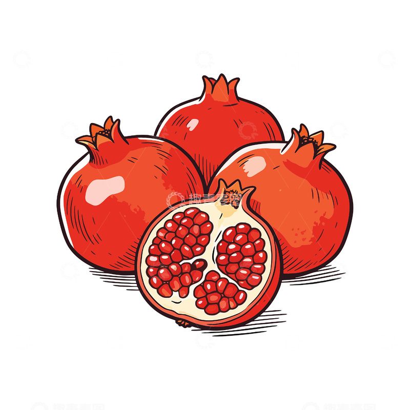 源文件下载【趣麦麦图】-手绘矢量石榴插画