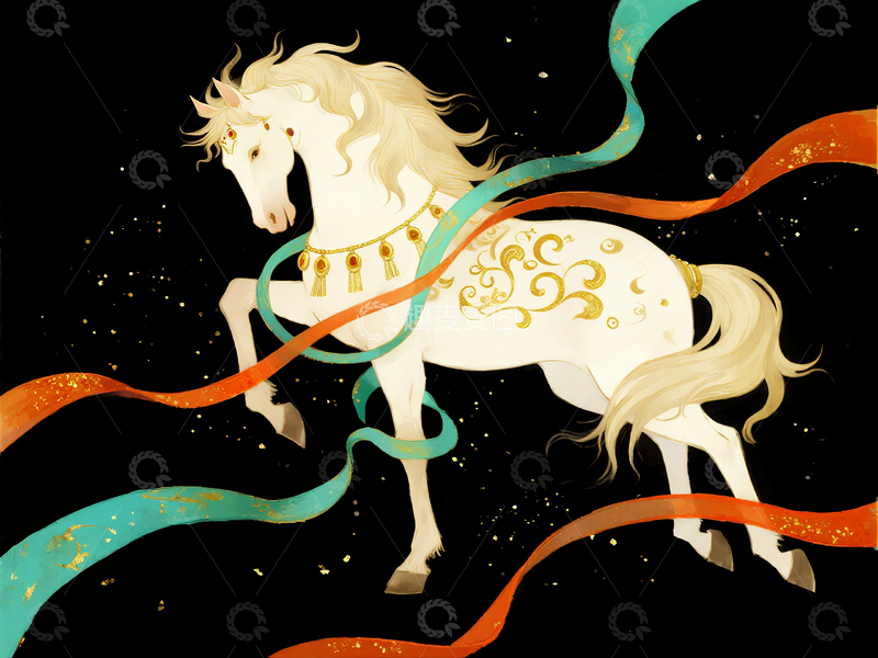 源文件下载【趣麦麦图】国风插画白色骏马2