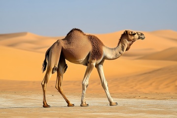沙漠戈壁滩里行走的骆驼