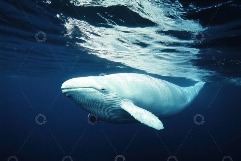 高清大图下载【趣麦麦图】大海游泳的一只白色海豚