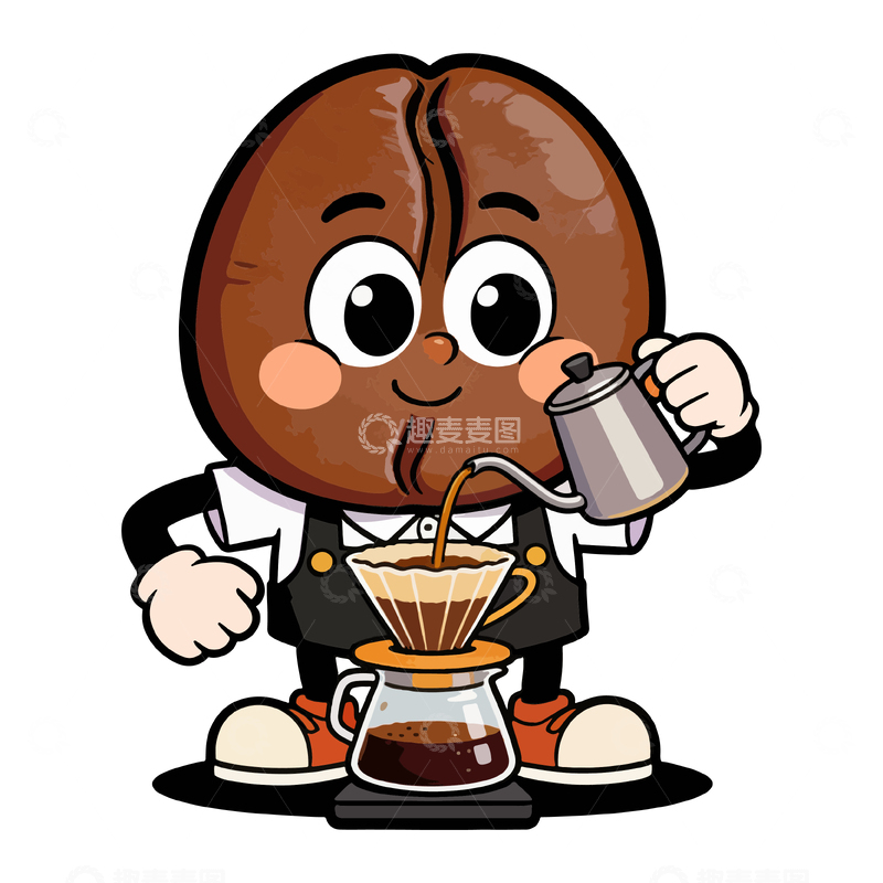 源文件下载【趣麦麦图】-咖啡豆卡通形象制作咖啡插画