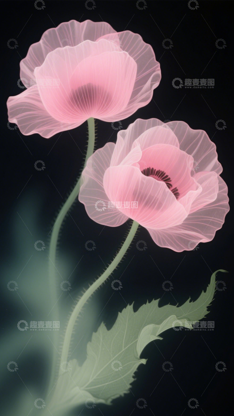 高清大图下载【趣麦麦图】粉罂粟花青烟氛围3