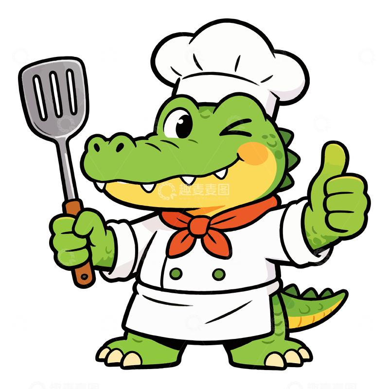 源文件下载【趣麦麦图】-卡通鳄鱼厨师形象设计插画