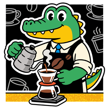 卡通鳄鱼咖啡师插画素材