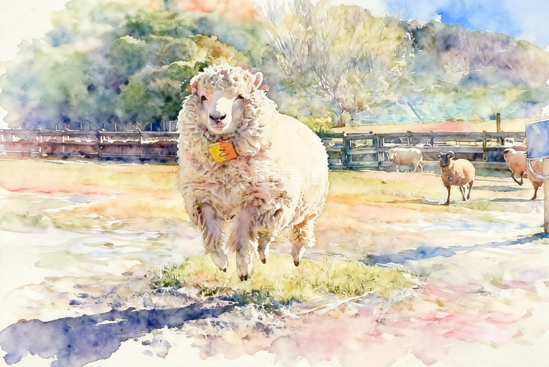 高清大图下载【趣麦麦图】田园水彩画绵羊